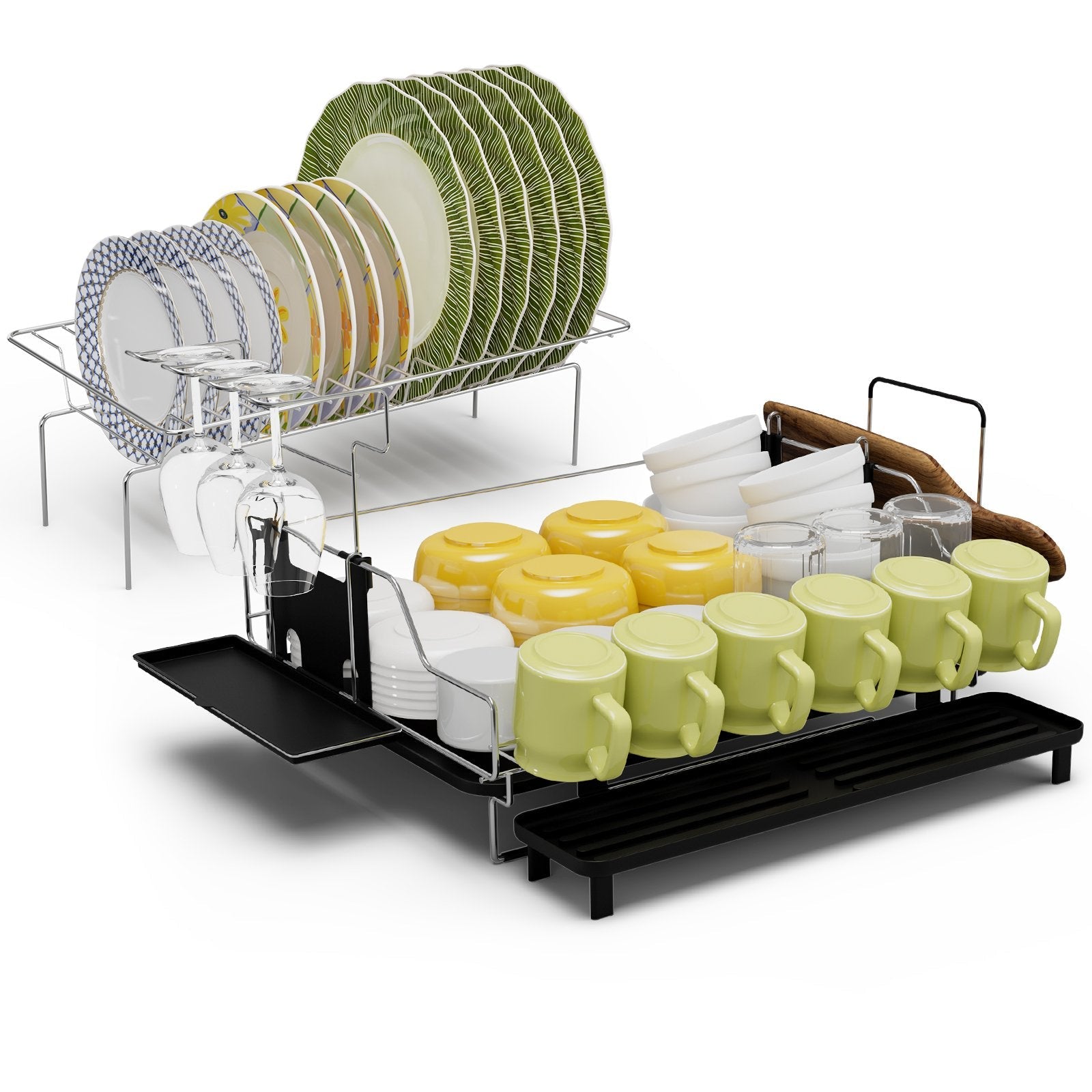 2-Tier Detachable Dish Drying Rack with Cutlery Holder, Black Dish Racks   at Gallery Canada