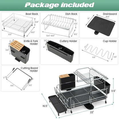 2-Tier Detachable Dish Rack with Drainboard and 360° Swivel Spout, Silver Dish Racks   at Gallery Canada