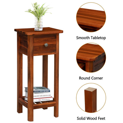 2 Tier End Bedside Table with Drawer Shelf, Brown Nightstands   at Gallery Canada