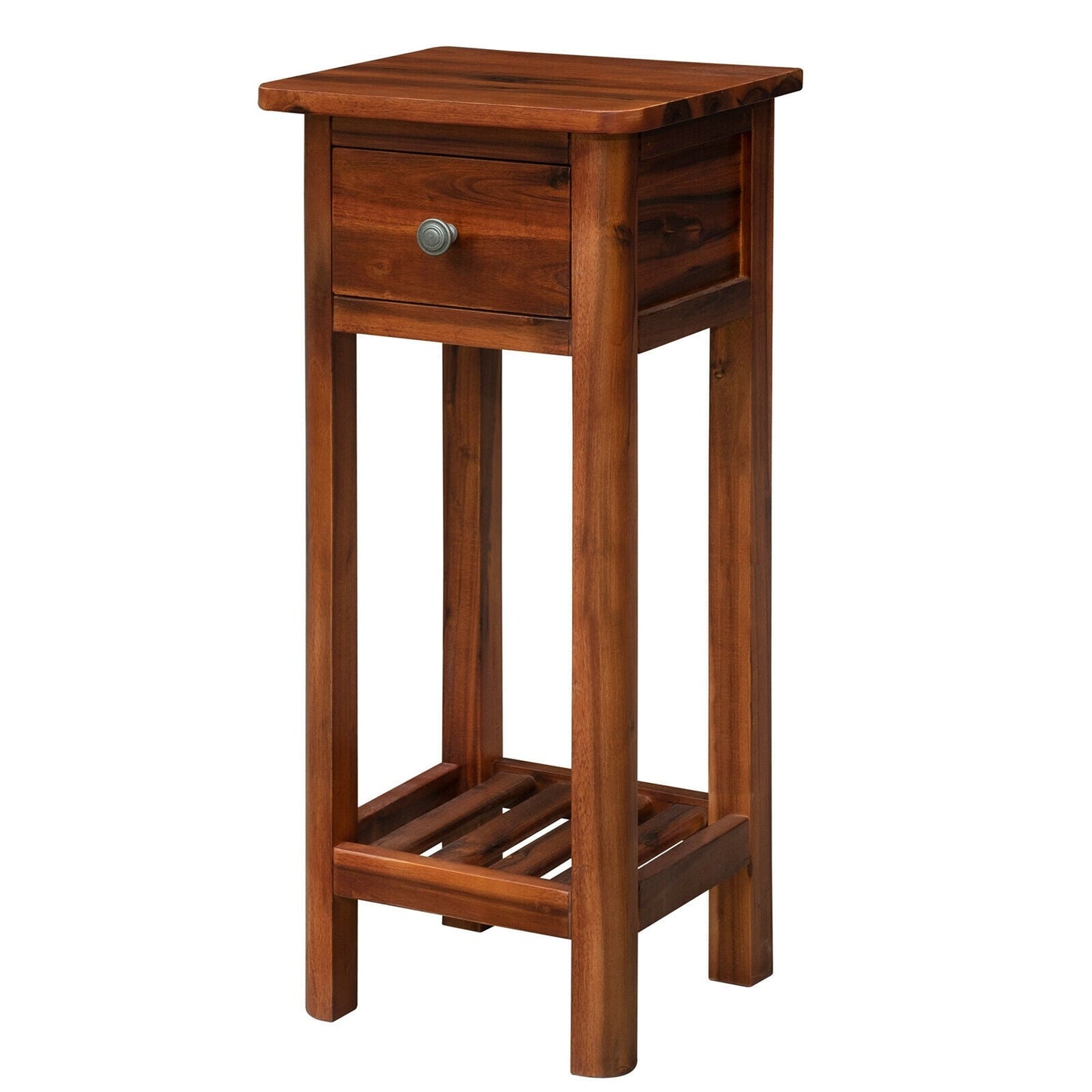 2 Tier End Bedside Table with Drawer Shelf, Brown Nightstands   at Gallery Canada