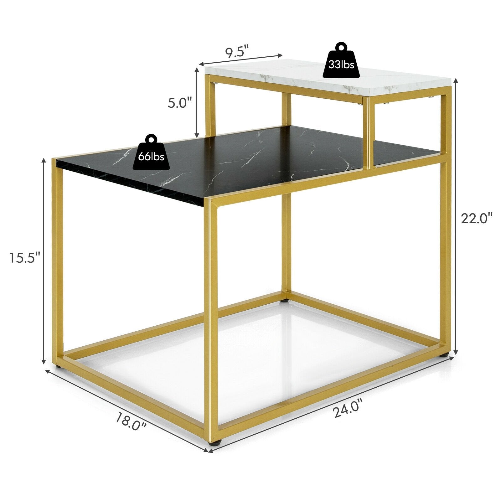 2 Tier End Side Table with  Metal Frame and Storage Shelf for Living Room, White End & Side Tables   at Gallery Canada