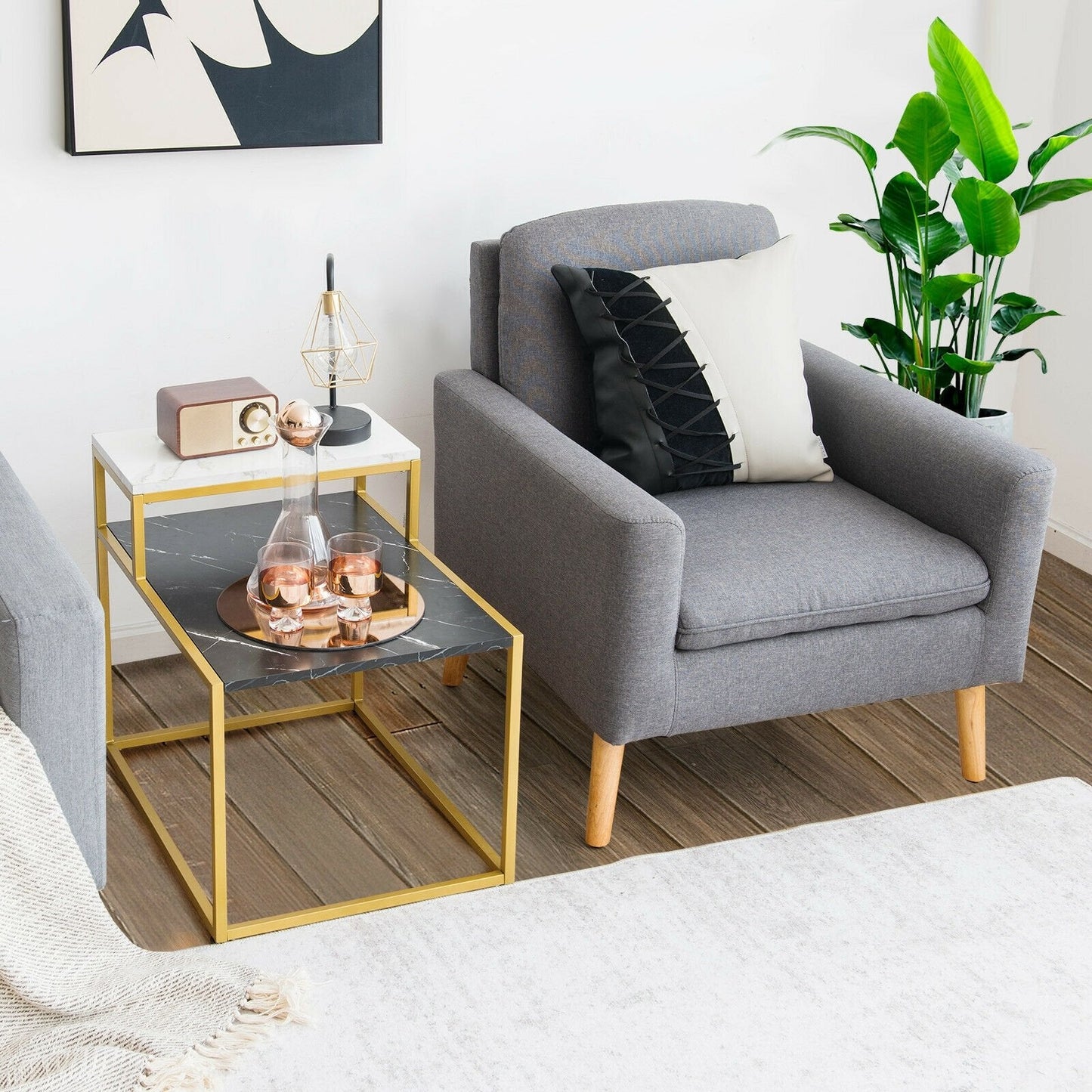 2 Tier End Side Table with  Metal Frame and Storage Shelf for Living Room, White End & Side Tables   at Gallery Canada