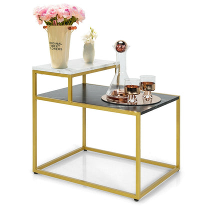 2 Tier End Side Table with  Metal Frame and Storage Shelf for Living Room, White End & Side Tables   at Gallery Canada