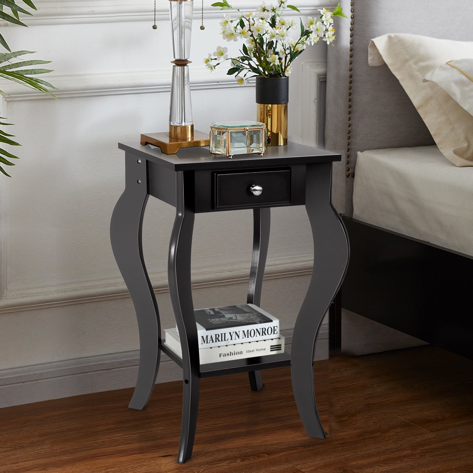 2-Tier End Table with Drawer and Shelf for Living Room Bedroom, Black End & Side Tables   at Gallery Canada