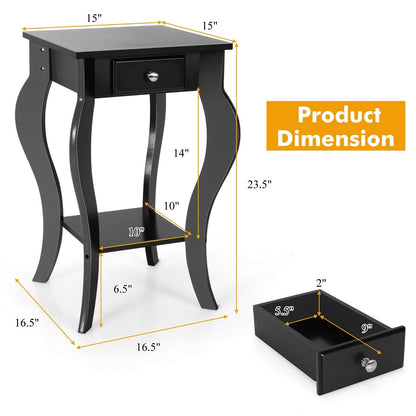 2-Tier End Table with Drawer and Shelf for Living Room Bedroom, Black End & Side Tables   at Gallery Canada