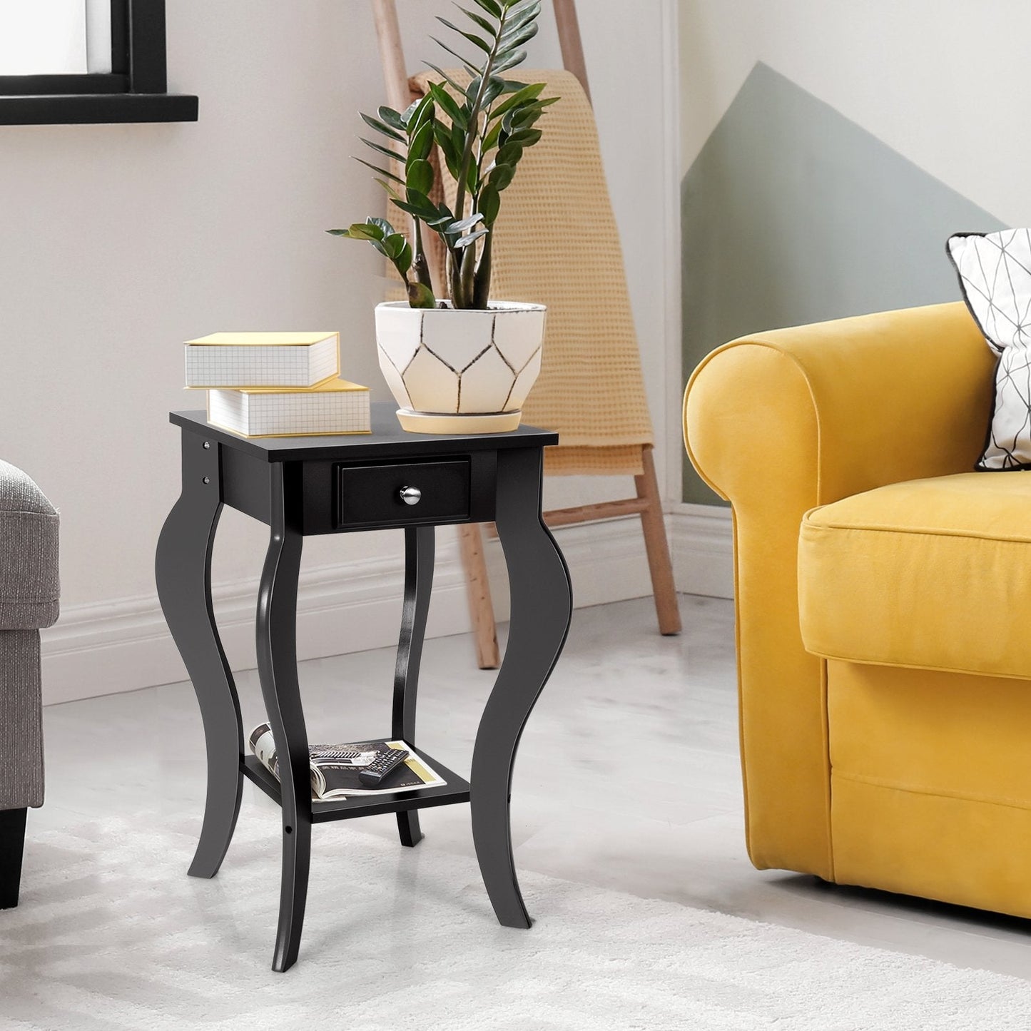 2-Tier End Table with Drawer and Shelf for Living Room Bedroom, Black End & Side Tables   at Gallery Canada