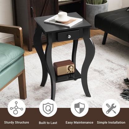 2-Tier End Table with Drawer and Shelf for Living Room Bedroom, Black End & Side Tables   at Gallery Canada