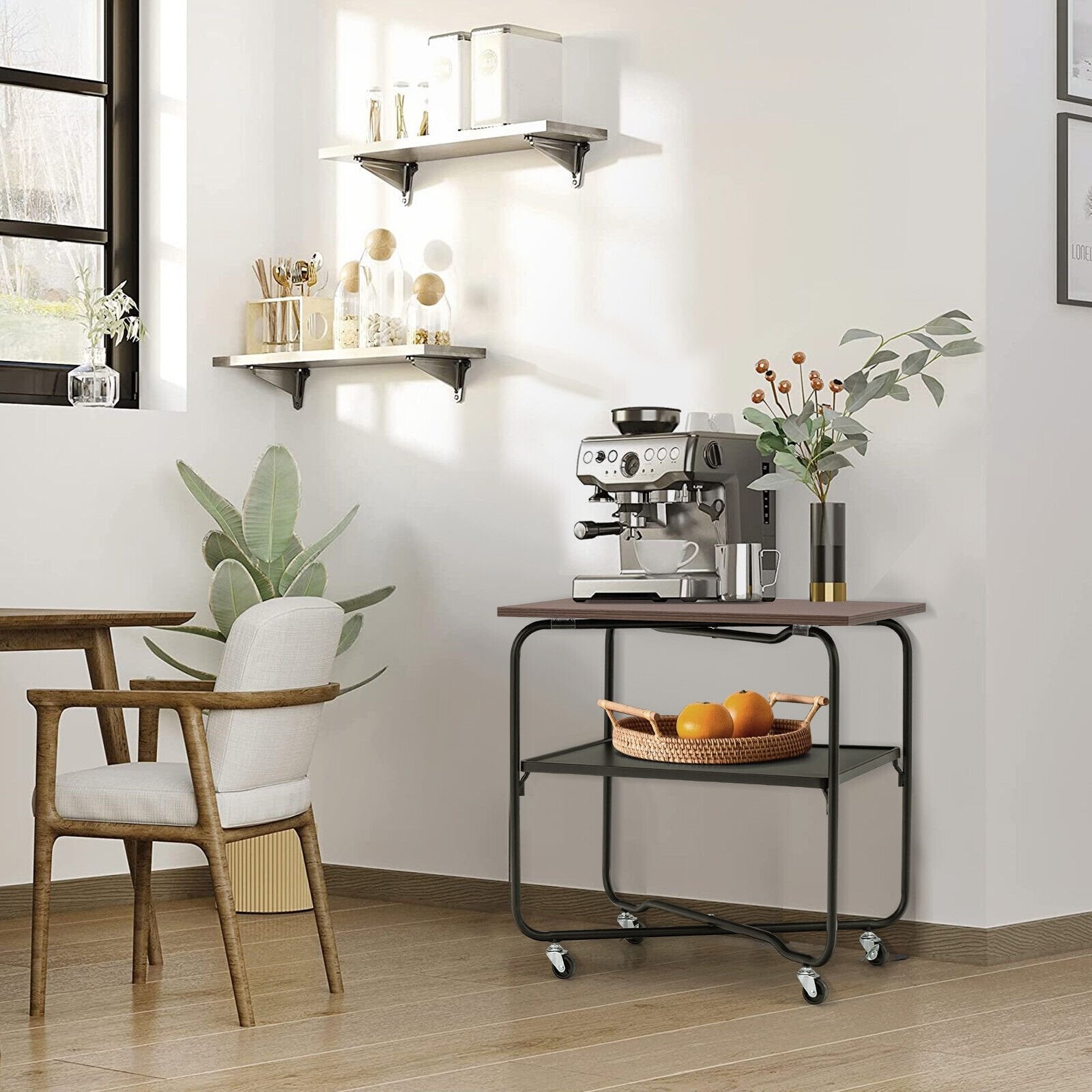 2-Tier End Table with Metal Storage Shelf and Foldable Frame, Brown End & Side Tables   at Gallery Canada