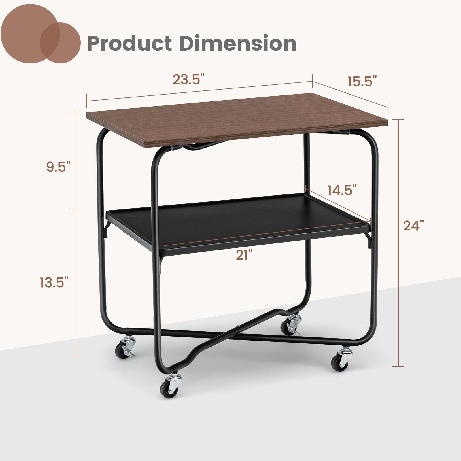 2-Tier End Table with Metal Storage Shelf and Foldable Frame, Brown End & Side Tables   at Gallery Canada