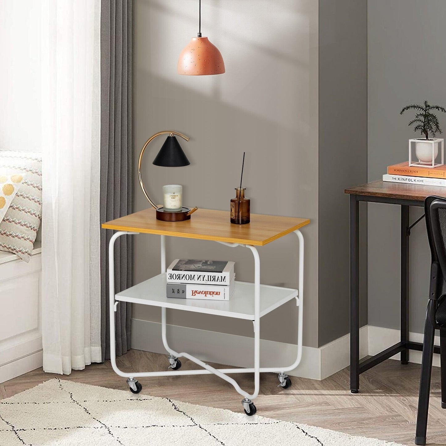 2-Tier End Table with Metal Storage Shelf and Foldable Frame, Natural End & Side Tables   at Gallery Canada