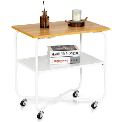 2-Tier End Table with Metal Storage Shelf and Foldable Frame, Natural End & Side Tables   at Gallery Canada