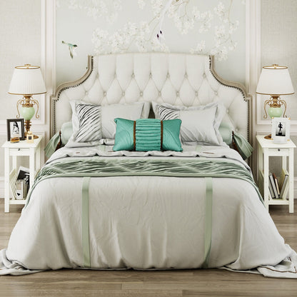 2-Tier End Table with Pull-out Tray and Solid Rubber Wood Legs, White End & Side Tables   at Gallery Canada