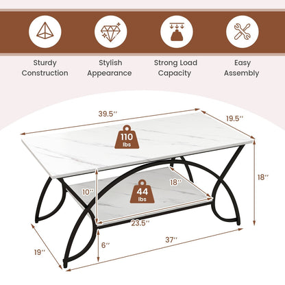 2-Tier Faux Marble Coffee Table with Marble Top and Metal Frame, Black & White Coffee Tables   at Gallery Canada