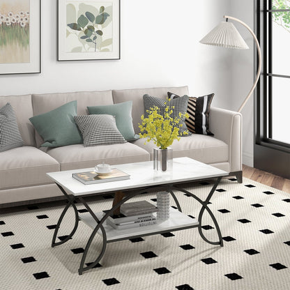 2-Tier Faux Marble Coffee Table with Marble Top and Metal Frame, Black & White Coffee Tables   at Gallery Canada