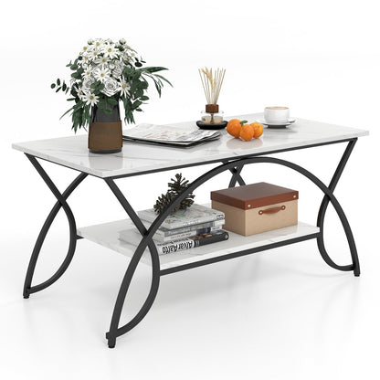 2-Tier Faux Marble Coffee Table with Marble Top and Metal Frame, Black & White Coffee Tables   at Gallery Canada