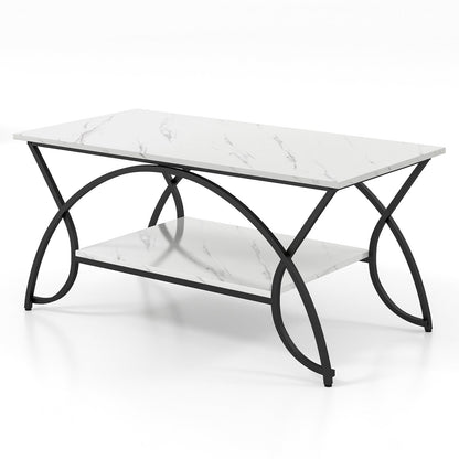 2-Tier Faux Marble Coffee Table with Marble Top and Metal Frame, Black & White Coffee Tables   at Gallery Canada