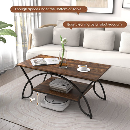 2-Tier Faux Marble Coffee Table with Marble Top and Metal Frame, Rustic Brown Coffee Tables   at Gallery Canada