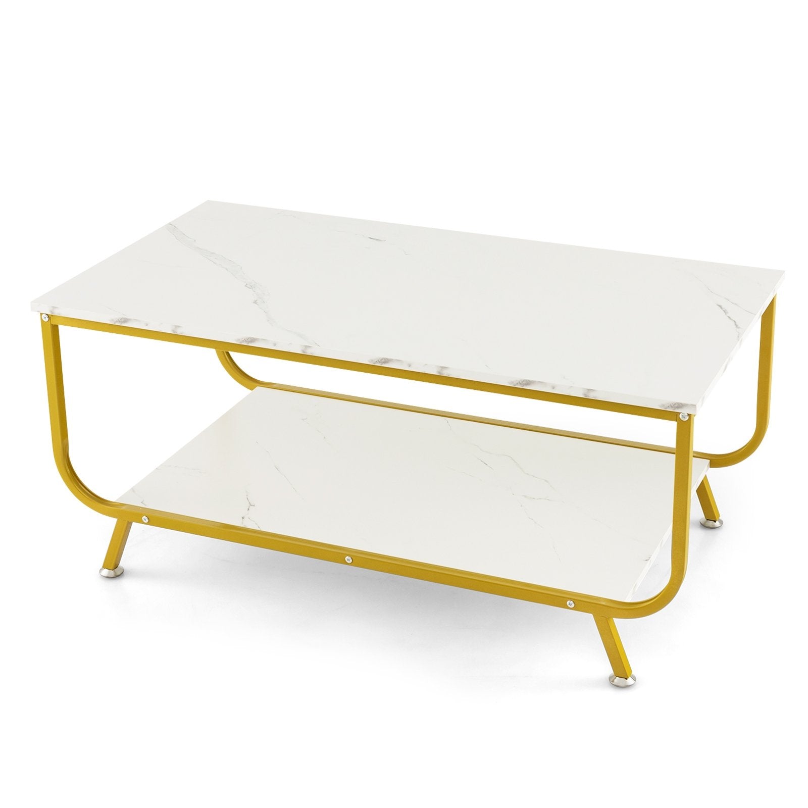 2-Tier Faux Marble Top Rectangular Coffee Table with Metal Frame, White Coffee Tables   at Gallery Canada