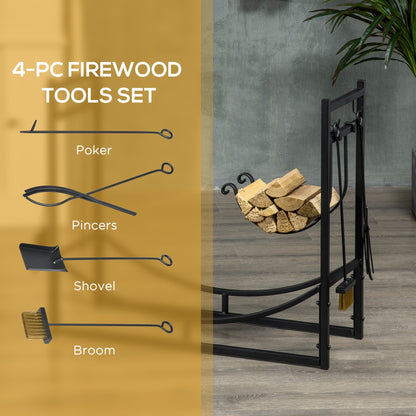 2-Tier Firewood Log Rack with 4 Tools 33" Fireplace Wood Holder Storage Log Rack with Shovel, Broom, Poker, Tongs and Hooks Firewood Racks   at Gallery Canada