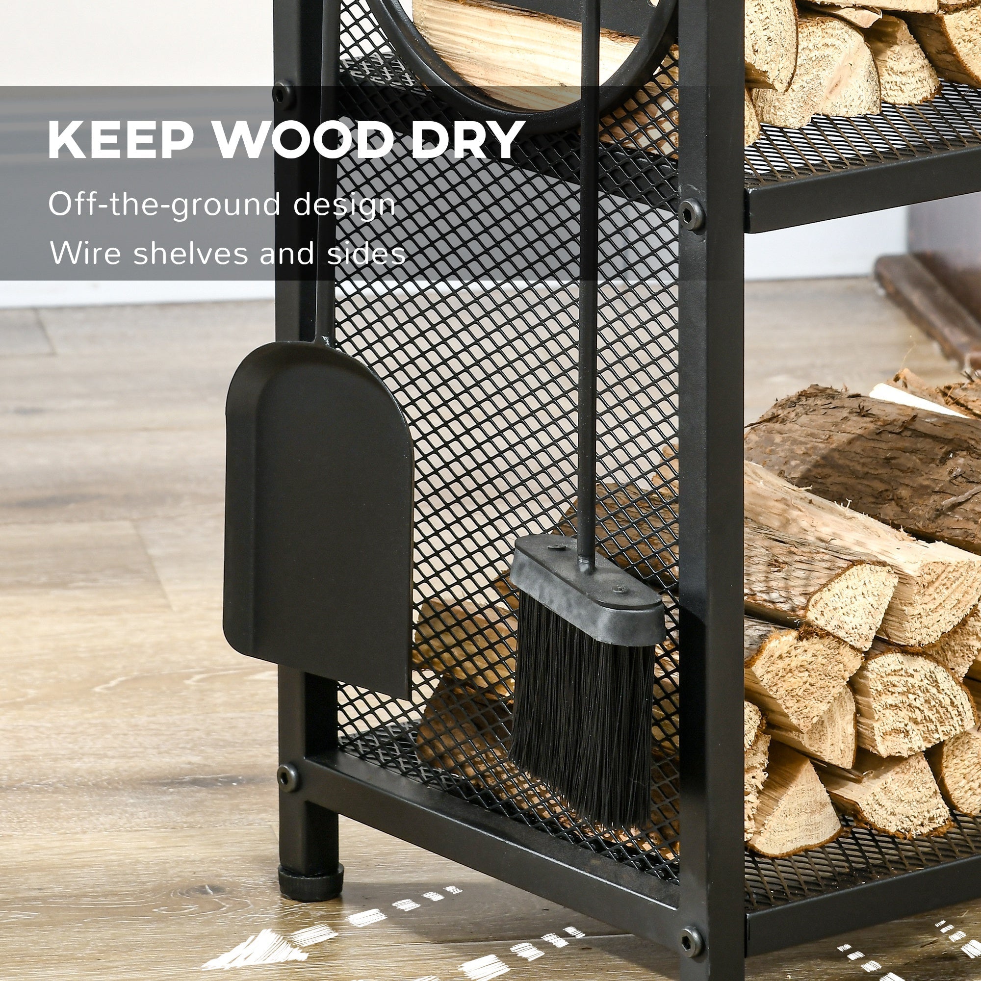 2-Tier Firewood Rack with Tools, Indoor/Outdoor Log Holder, 21.7