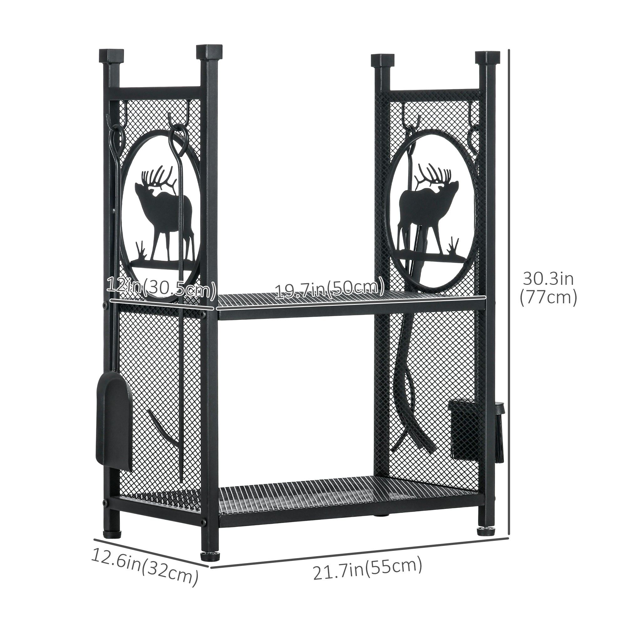 2-Tier Firewood Rack with Tools, Indoor/Outdoor Log Holder, 21.7