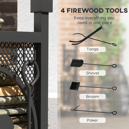 2-Tier Firewood Rack with Tools, Indoor/Outdoor Log Holder, 21.7"x12.6"x30.3", Black Firewood Racks   at Gallery Canada