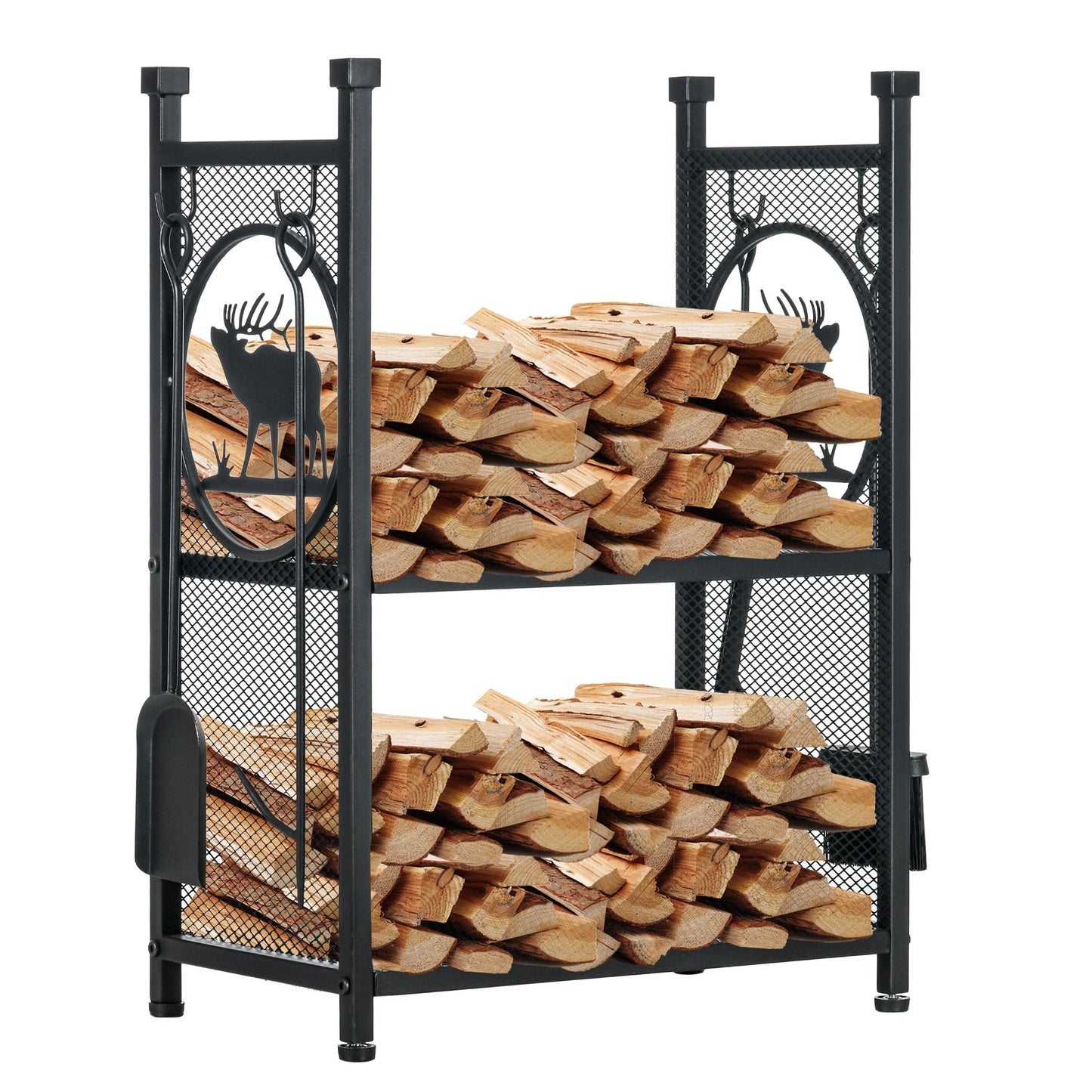 2-Tier Firewood Rack with Tools, Indoor/Outdoor Log Holder, 21.7"x12.6"x30.3", Black Firewood Racks Black  at Gallery Canada