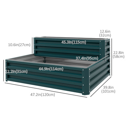 2 Tier Galvanized Raised Garden Bed, Steel Planter Box for Vegetables Flowers Herbs, 47" x 40" x 23", Green Raised Garden Beds   at Gallery Canada