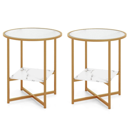 2-Tier Glass End Table Set of 2 with Faux Marble Storage Shelf, White End & Side Tables   at Gallery Canada