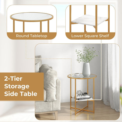 2-Tier Glass End Table Set of 2 with Faux Marble Storage Shelf, White End & Side Tables   at Gallery Canada