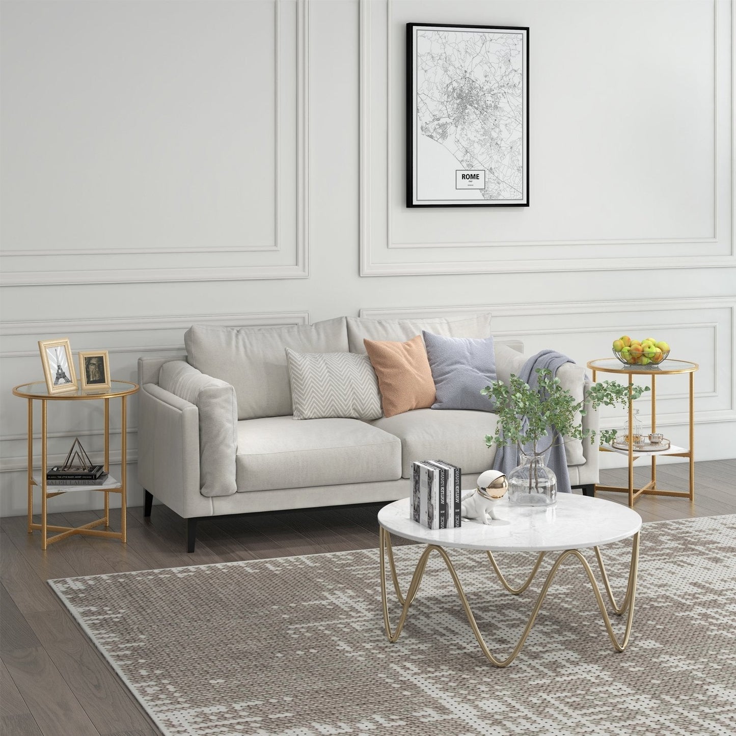 2-Tier Glass End Table Set of 2 with Faux Marble Storage Shelf, White End & Side Tables   at Gallery Canada