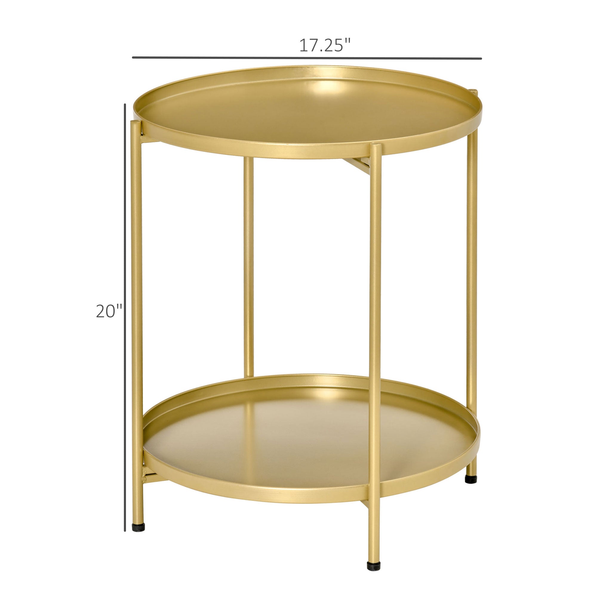 2-Tier Gold Side Table, Round Nightstand with Removable Trays Folding Metal Frame Adjustable Foot End Table for Living Room Bedroom Side Tables   at Gallery Canada