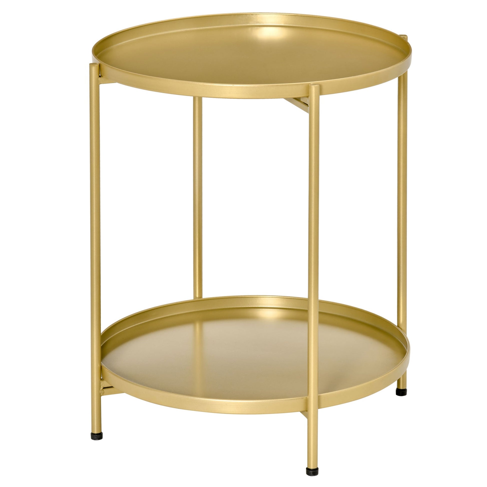 2-Tier Gold Side Table, Round Nightstand with Removable Trays Folding Metal Frame Adjustable Foot End Table for Living Room Bedroom Side Tables Gold  at Gallery Canada