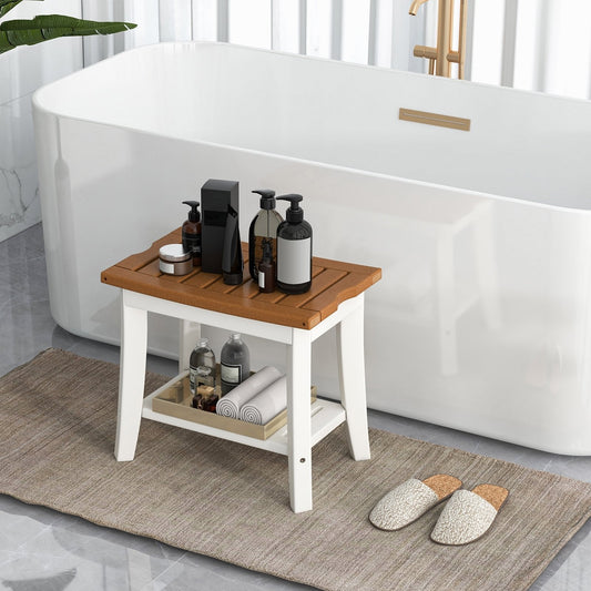 2-Tier HDPE Waterproof Shower Bench with Storage Shelf, Brown Bath Safety   at Gallery Canada