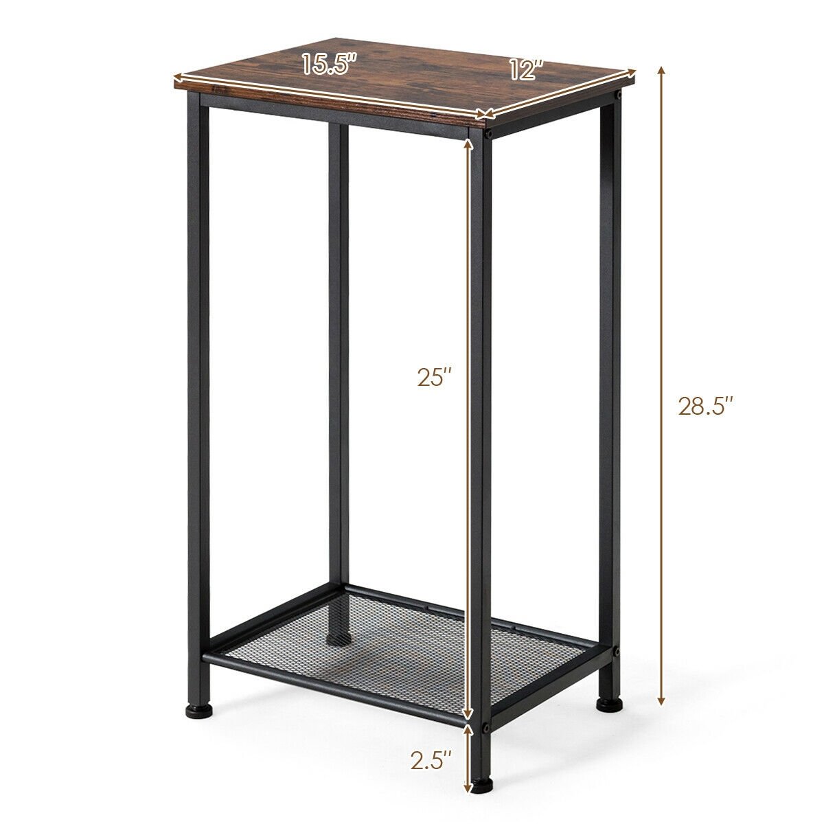 2-Tier Industrial End Table with Metal Mesh Storage Shelves, Rustic Brown End & Side Tables   at Gallery Canada