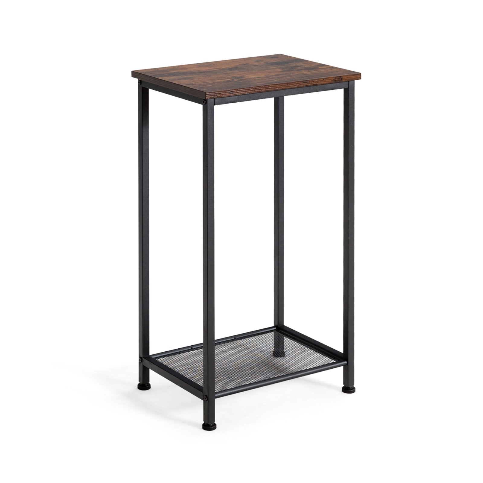 2-Tier Industrial End Table with Metal Mesh Storage Shelves, Rustic Brown End & Side Tables   at Gallery Canada