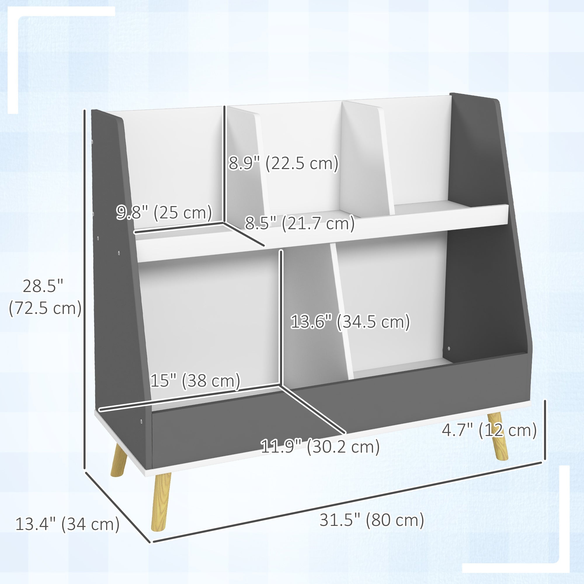 2 Tier Kids Toy Storage Organizer with 5 Compartments, Anti-tip Device, for Nursery, Playroom, Grey Bookshelves & Bookcases   at Gallery Canada