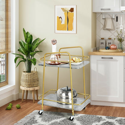 2-tier Kitchen Rolling Cart with Steel Frame and Lockable Casters, Gray Kitchen Islands & Carts   at Gallery Canada