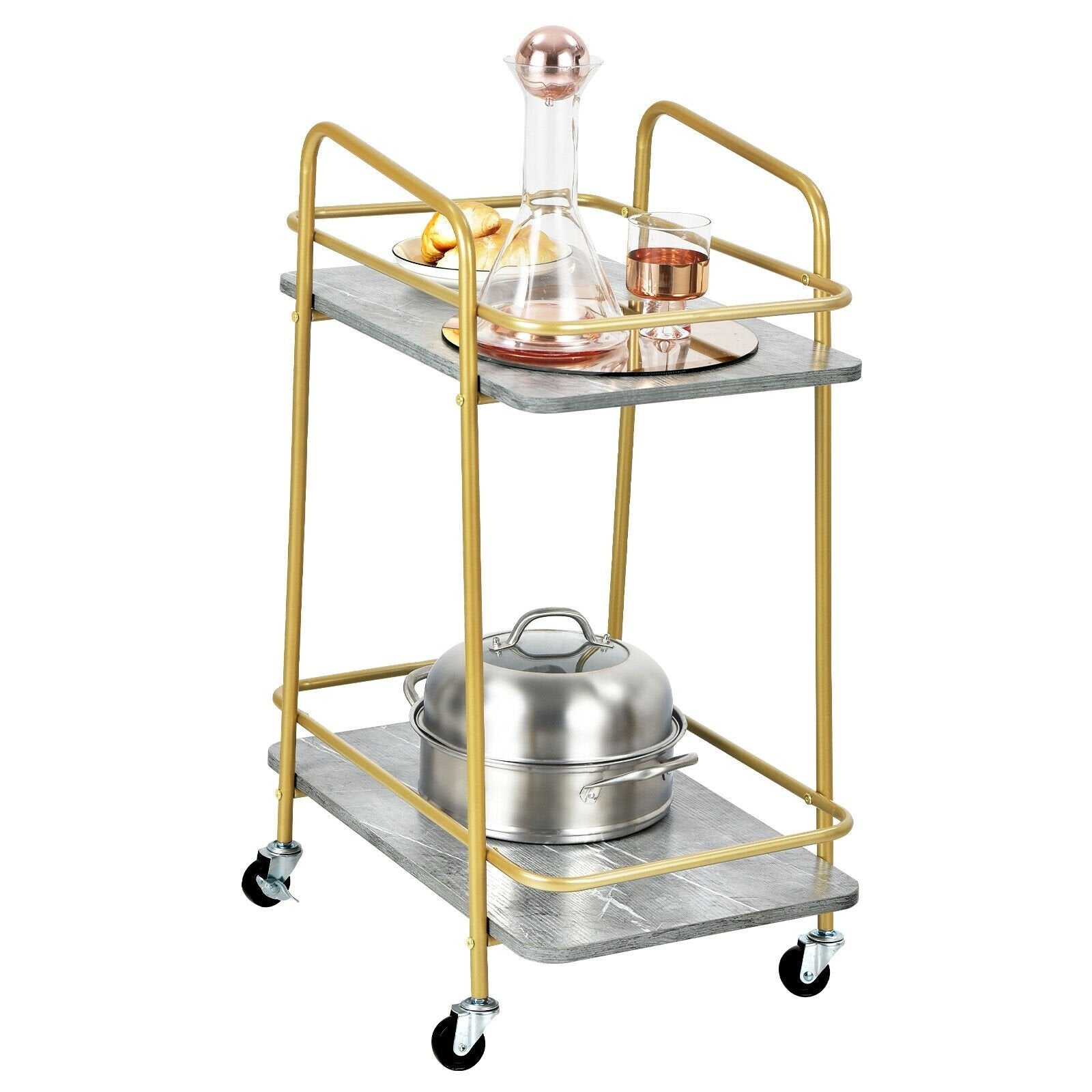 2-tier Kitchen Rolling Cart with Steel Frame and Lockable Casters, Gray Kitchen Islands & Carts   at Gallery Canada