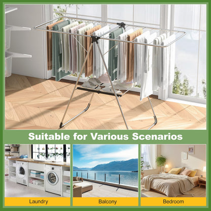 2-Tier Laundry Drying Rack Folding Cloth Rack with Aluminum Frame, Silver Drying Racks   at Gallery Canada