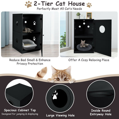 2-tier Litter Hidden Cat House With Anti-toppling Device, Black Cat Houses   at Gallery Canada