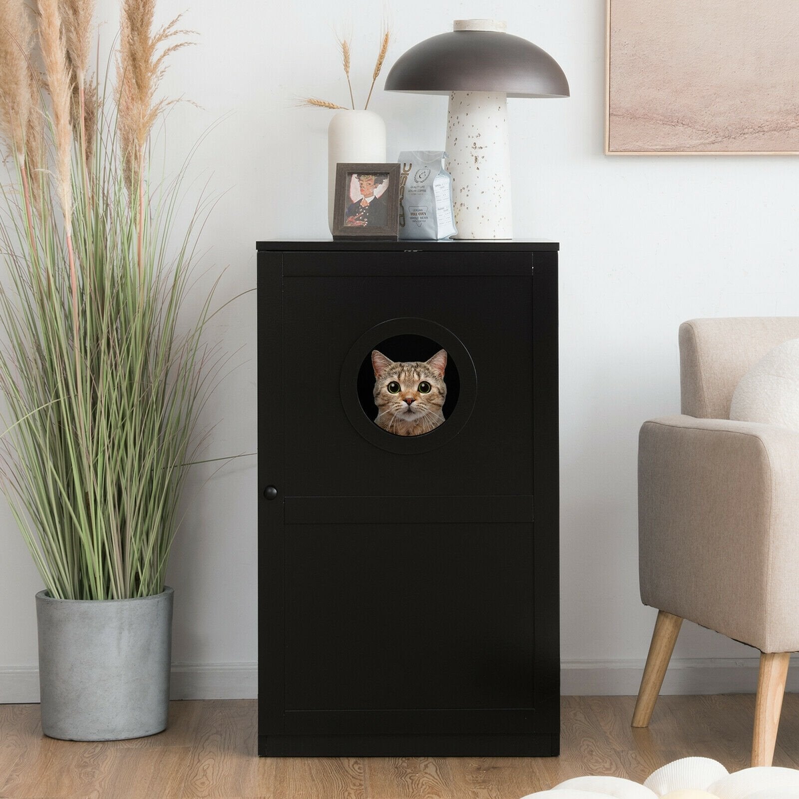 2-tier Litter Hidden Cat House With Anti-toppling Device, Black Cat Houses   at Gallery Canada