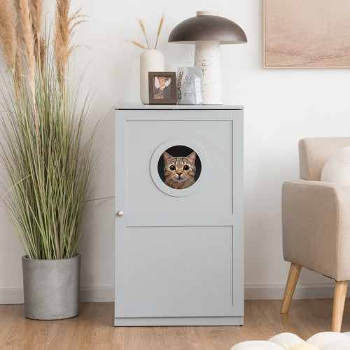 2-tier Litter Hidden Cat House With Anti-toppling Device, Gray