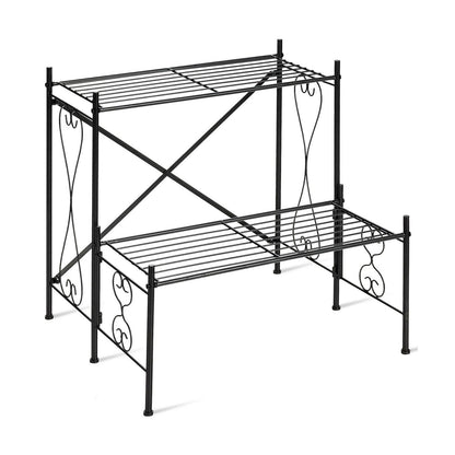 2-Tier Metal Plant Stand Garden Shelf, Black Plant Stands   at Gallery Canada