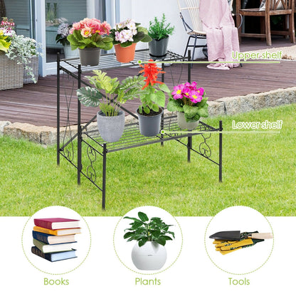 2-Tier Metal Plant Stand Garden Shelf, Black Plant Stands   at Gallery Canada