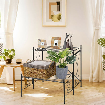 2-Tier Metal Plant Stand Garden Shelf, Black Plant Stands   at Gallery Canada