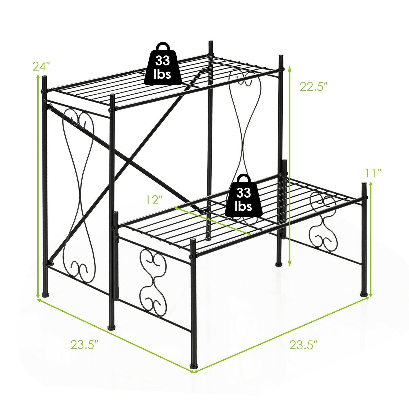 2-Tier Metal Plant Stand Garden Shelf, Black Plant Stands   at Gallery Canada