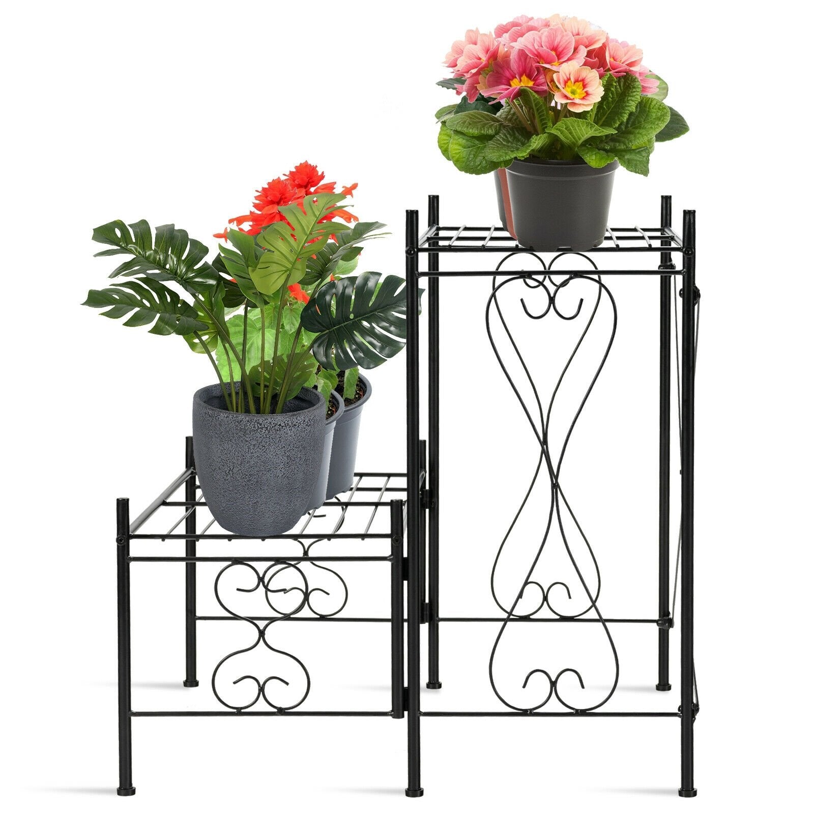 2-Tier Metal Plant Stand Garden Shelf, Black Plant Stands   at Gallery Canada