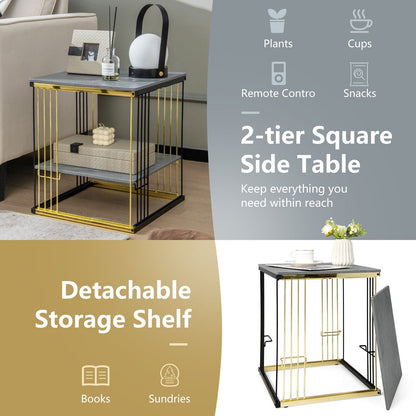 2-Tier Metal Square Side End Table with Removable Shelf, Silver End & Side Tables   at Gallery Canada