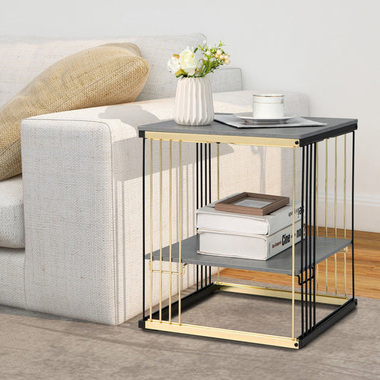 2-Tier Metal Square Side End Table with Removable Shelf, Silver End & Side Tables   at Gallery Canada